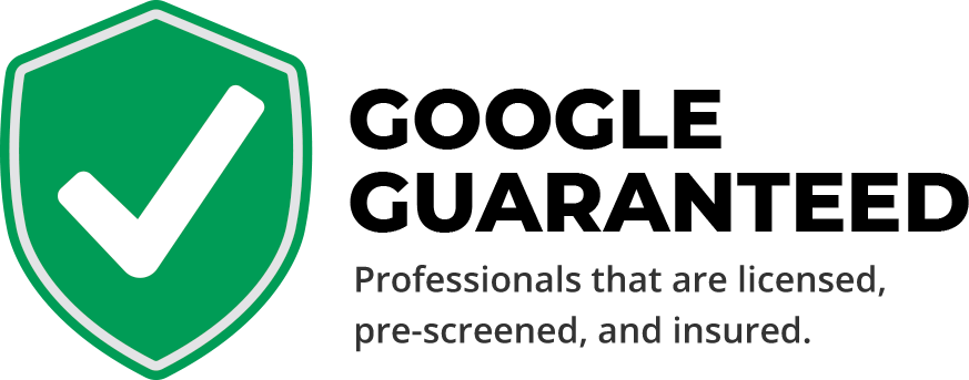 A green shield with a white checkmark is on the left. Text on the right reads: "Professionals that are licensed, pre-screened, and insured.